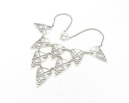 925 Sterling Silver  Vintage Shiny Open Geometric Wheat Chain Necklace  NE2117