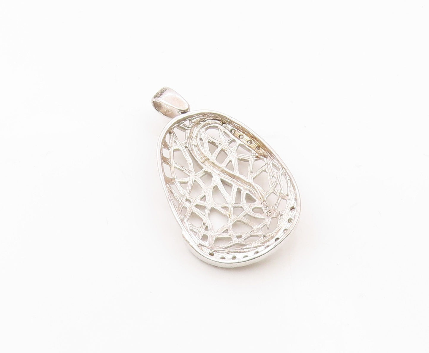 925 Sterling Silver  Vintage Topaz Cutout Open Design Pendant  PT18060