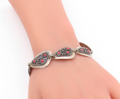 925 Sterling Silver Vintage Bracelet ISRAEL Rope Work Design Gemstones  BT11242