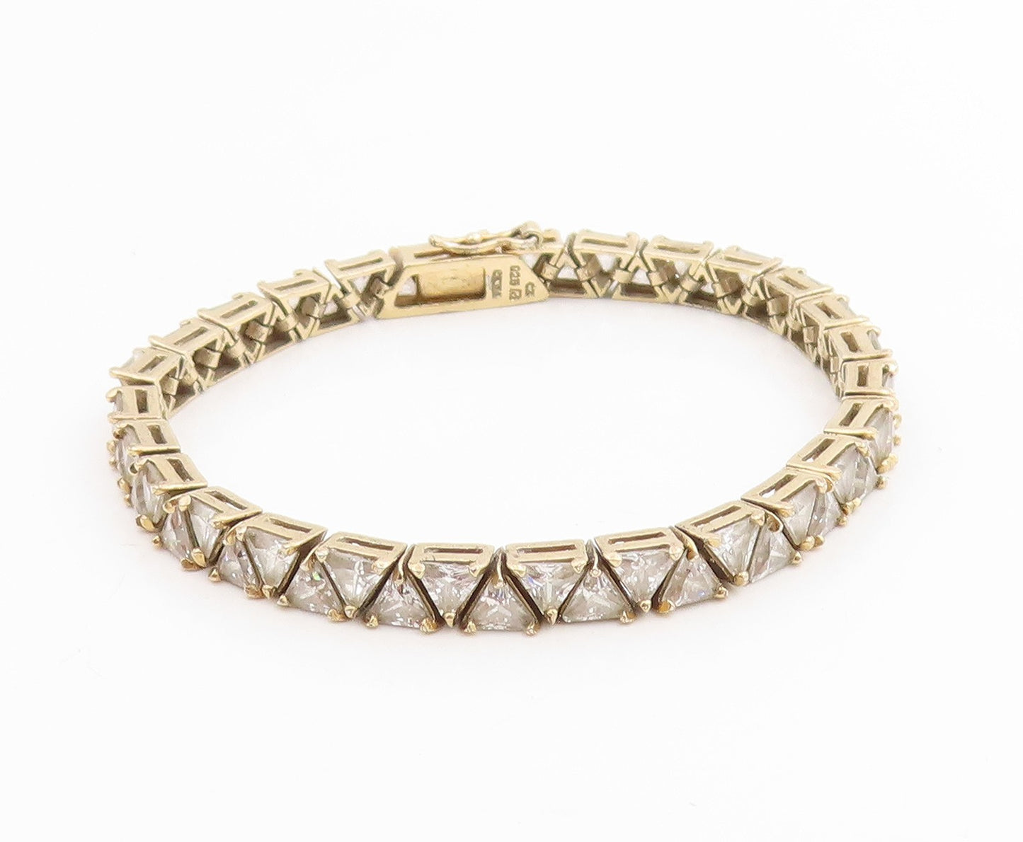 925 Sterling Silver Vintage Bracelet Gold Plated Triangle Cut CZ Chain  BT11453