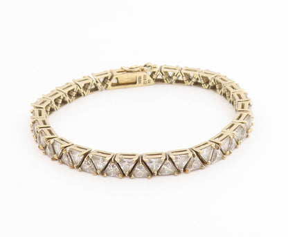 925 Sterling Silver Vintage Bracelet Gold Plated Triangle Cut CZ Chain  BT11453