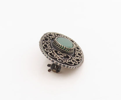 925 Sterling Silver Vintage Brooch ISRAEL Green Onyx Intricate Knotwork  BP12077