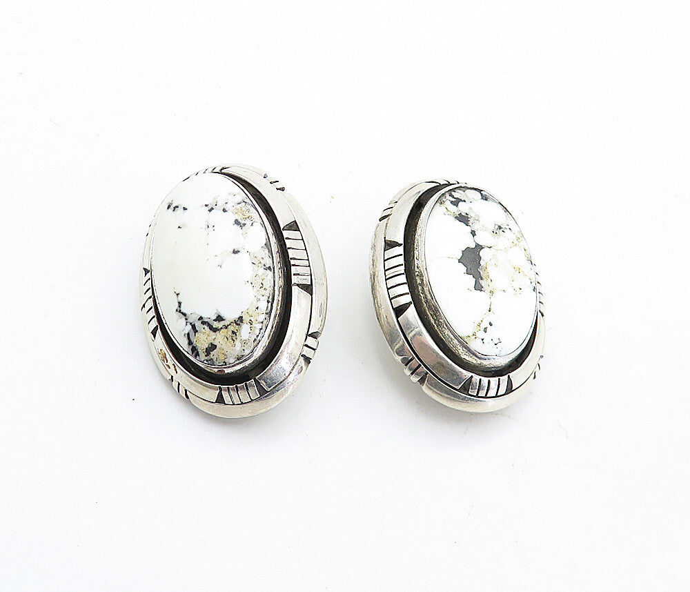 NAVAJO 925 Sterling Silver  Vintage Jasper Oval Non Pierce Earrings  EG2375