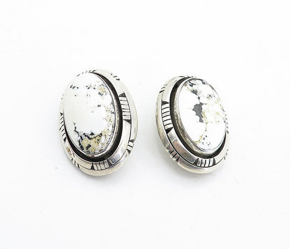 NAVAJO 925 Sterling Silver  Vintage Jasper Oval Non Pierce Earrings  EG2375