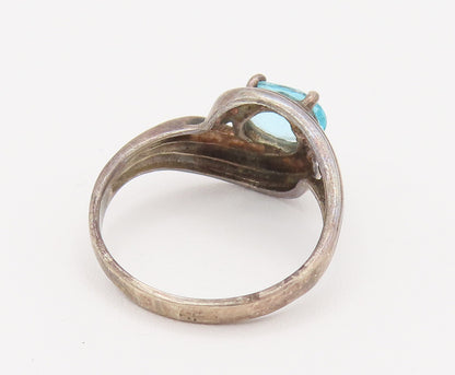925 Silver  Vintage Oval Blue Topaz Ribbed Swirl Frame Ring Sz 7.25  RG26200