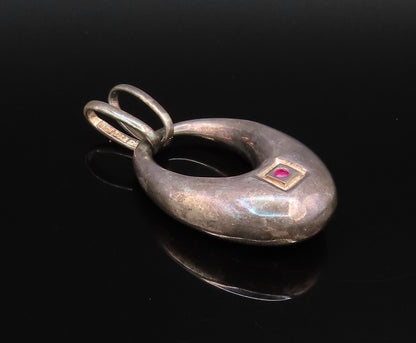 ELLE 925 Silver  Vintage Single Ruby Accent Tote Purse Motif Pendant  PT21824