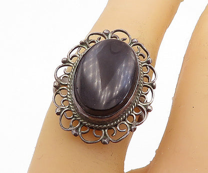 MEXICO 925 Sterling Silver  Vintage Black Onyx Cocktail Ring Sz 7  RG5952