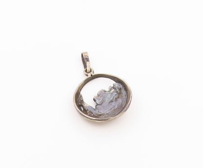 925 Sterling Silver  Vintage Oxidized Floral Round Drop Pendant  PT10330