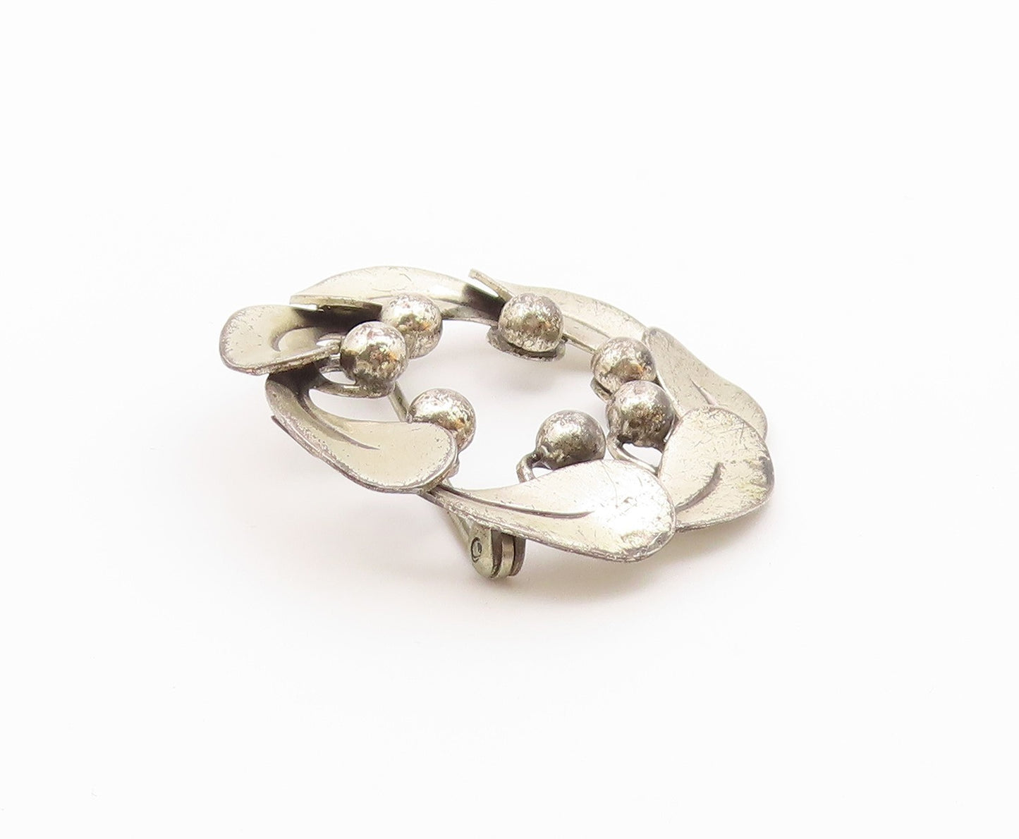 BEAU 925 Sterling Silver  Vintage Modernist Floral Wreath Brooch Pin  BP8164