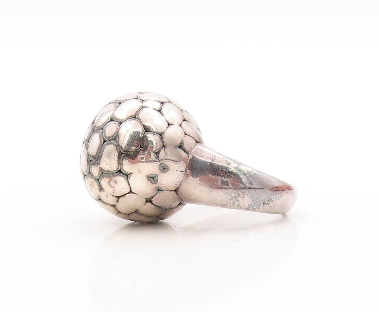 925 Sterling Silver Vintage Ring Puffed Pebble Effect Carved  Sz 7.5  RG31048