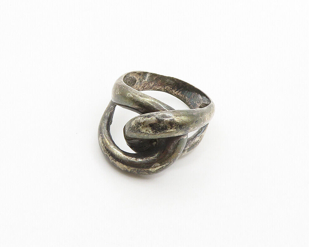 925 Sterling Silver  Vintage Dark Tone Loop Knot Band Ring Sz 8.5  RG19351