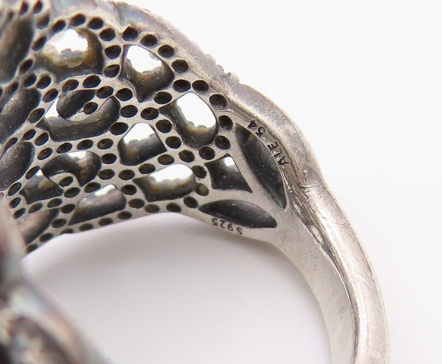 925 Sterling Silver Vintage Ring PANDORA CZ Shimmering Lace Cutout Sz 7 RG36548