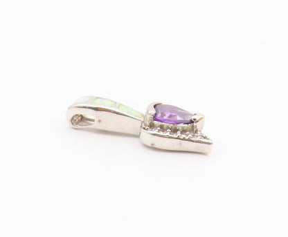 925 Sterling Silver  Vintage Shiny Amethyst Fire Opal & Topaz Pendant  PT18205