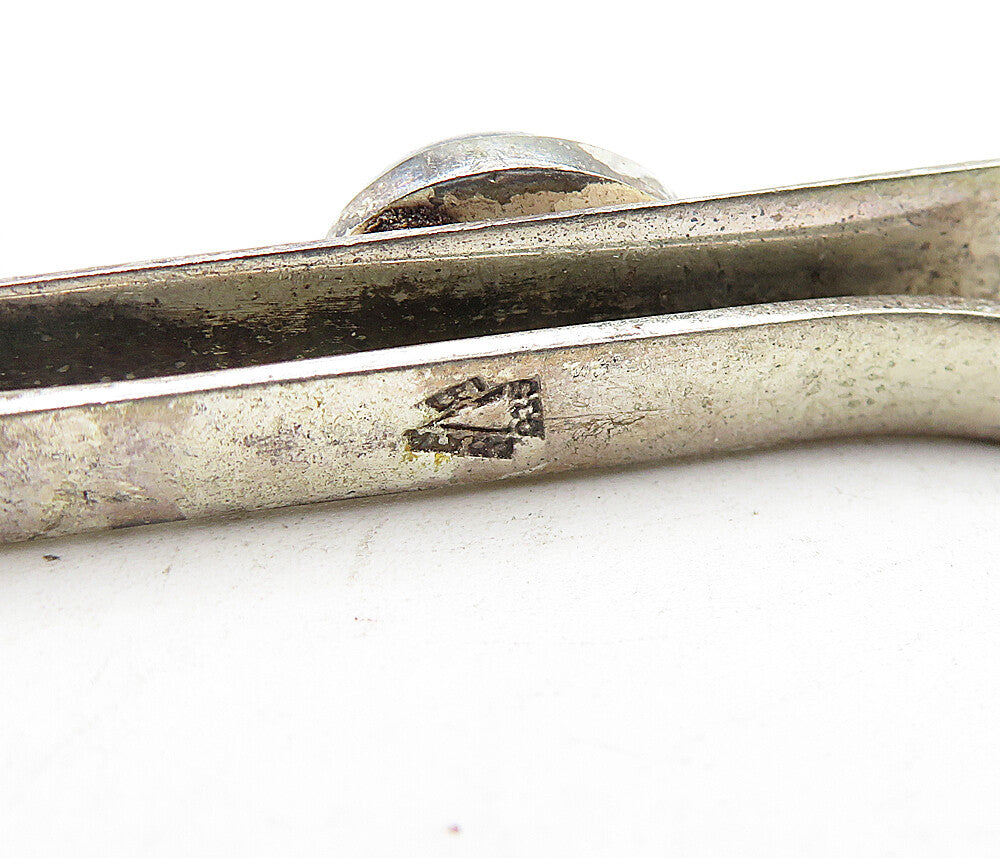 925 Sterling Silver  Vintage Cabochon Cut Hematite Etched Tie Clip  TR1142