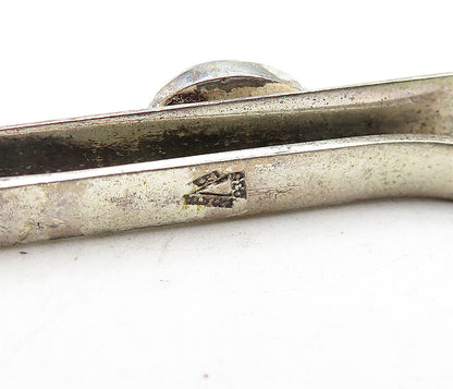 925 Sterling Silver  Vintage Cabochon Cut Hematite Etched Tie Clip  TR1142