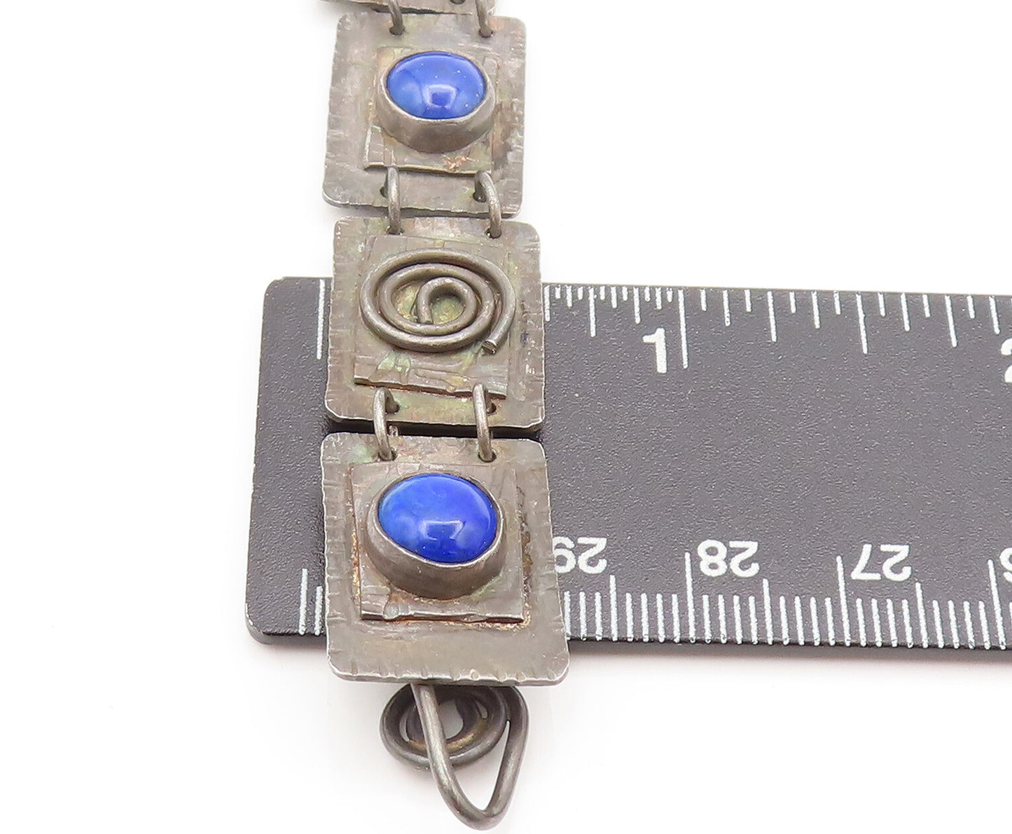 JRC 925 Silver  Vintage Modernist Welded Plates & Lapis Bracelet  BT10097