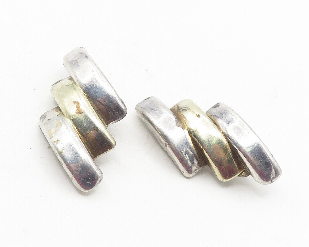 925 Sterling Silver  Vintage Modernist Hollow Non Pierce Drop Earrings  EG5907