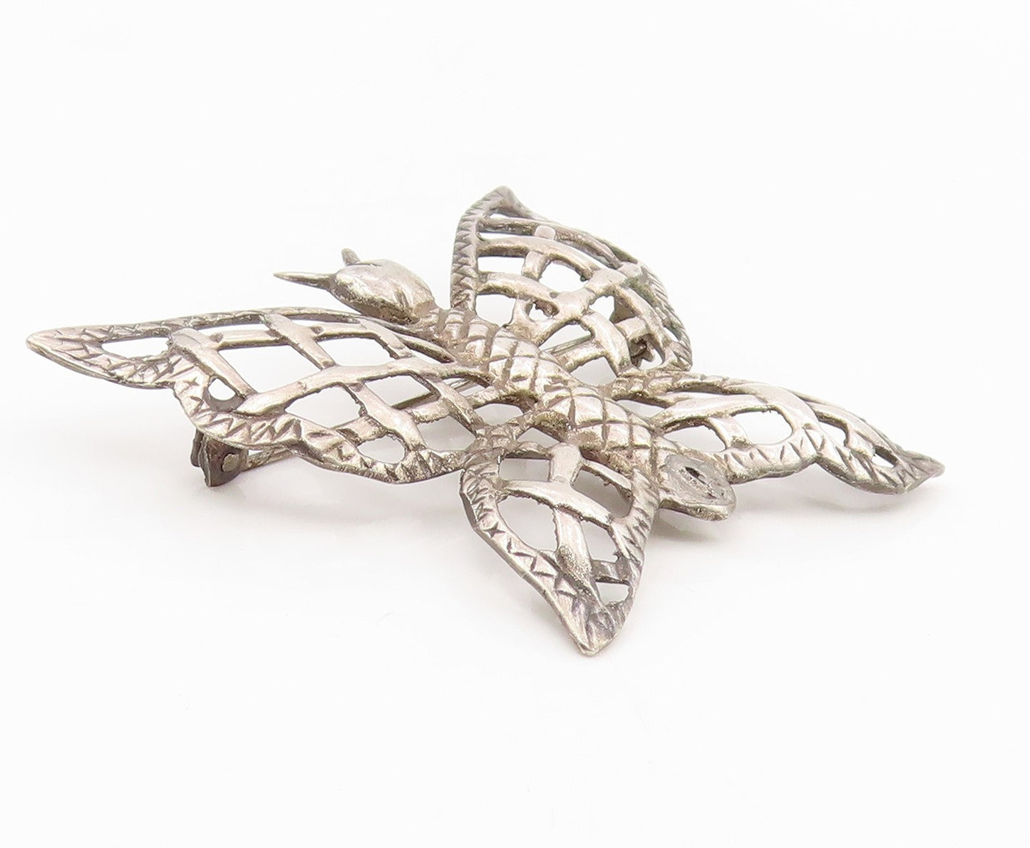 925 Sterling Silver Vintage Brooch Etched Openwork Butterfly Design Pin  BP12109
