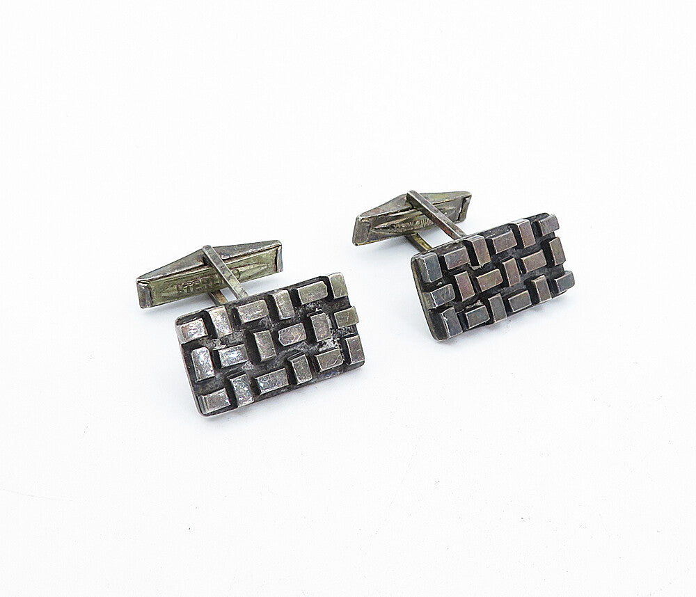 925 Sterling Silver  Vintage Oxidized Raised Pattern Square Cuff Links  TR1061