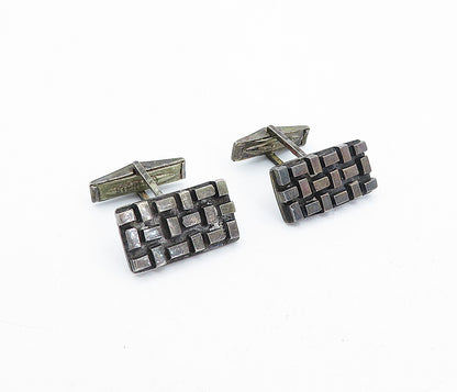 925 Sterling Silver  Vintage Oxidized Raised Pattern Square Cuff Links  TR1061