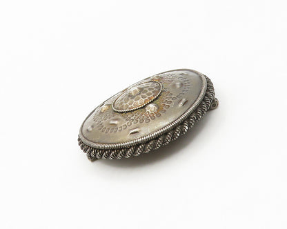 925 Sterling Silver  Vintage Dark Tone Floral Pattern Twist Brooch Pin  BP6814