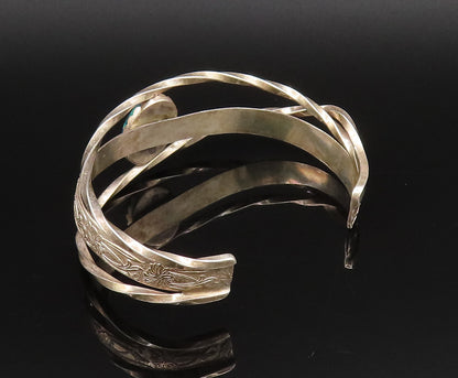 925 Silver  Vintage Floral Detail Overlapping Chrysocolla Cuff Bracelet BT9663