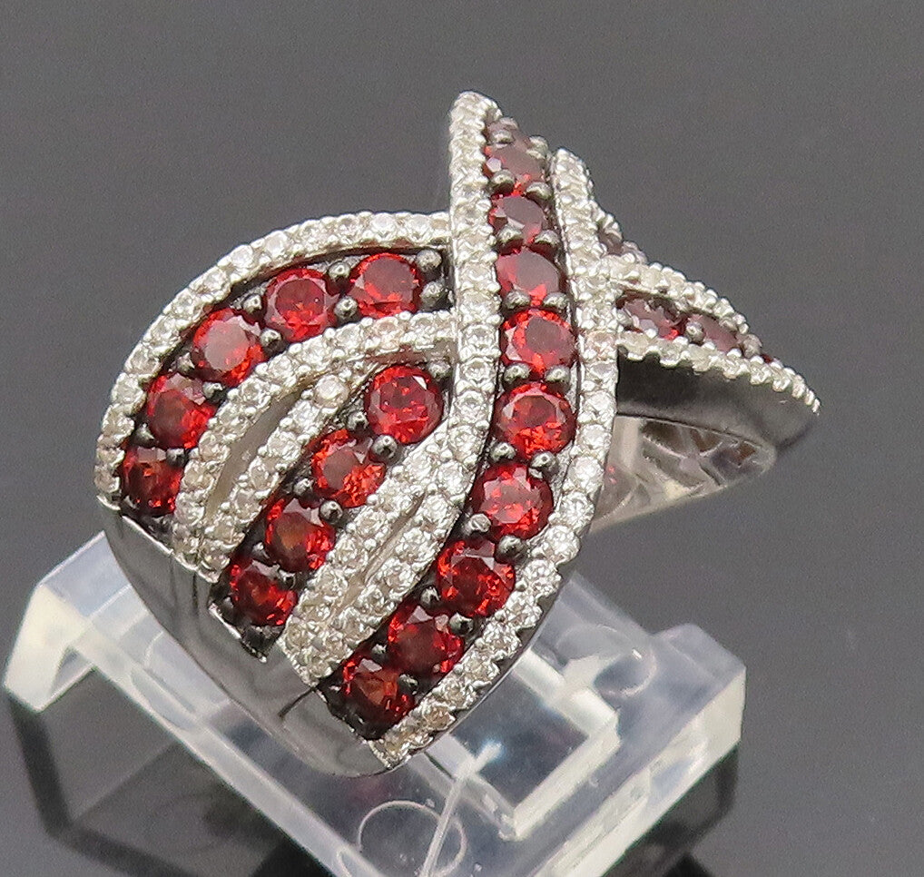 925 Silver Vintage Ring Broad Alternate Two Tone Cubic Zirconia Sz 6  RG27576