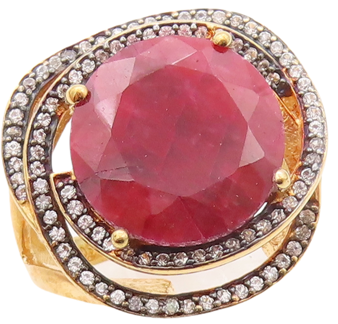 925 Sterling Silver Vintage Ring Gold Plated Gemstone & CZ Bands  Sz 7  RG30904
