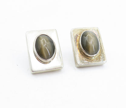 MEXICO 925 Sterling Silver  Vintage Cat's Eye Smoky Topaz Drop Earrings EG2887