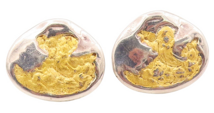 14k Gold 925 Sterling Silver Vintage Earrings Brutalist Design Carved EG13418