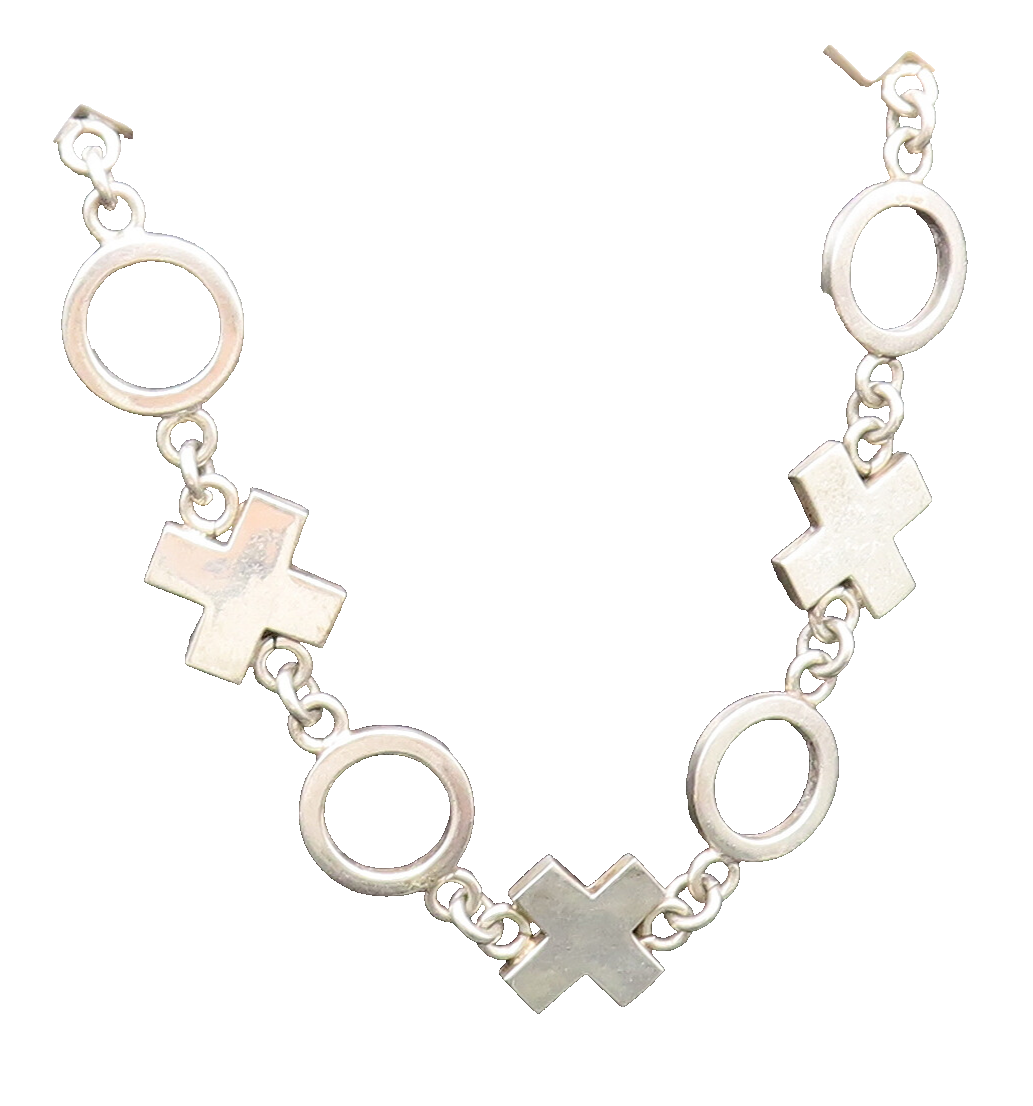 MEXICO 925 Sterling Silver  Vintage Solid XOXO Pattern Chain Necklace  NE4024