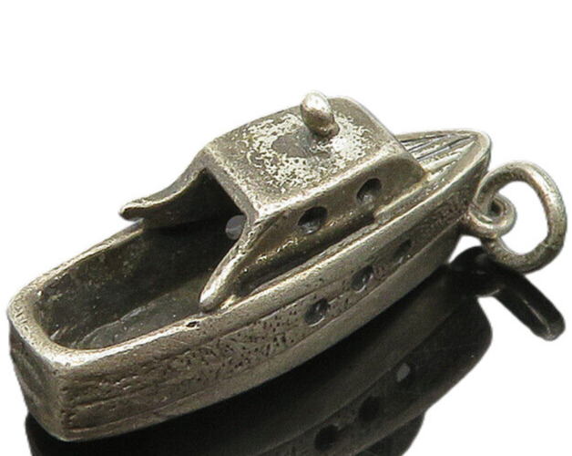 925 Sterling Silver  Vintage Dark Tone Tug Boat Motif Pendant  PT16919
