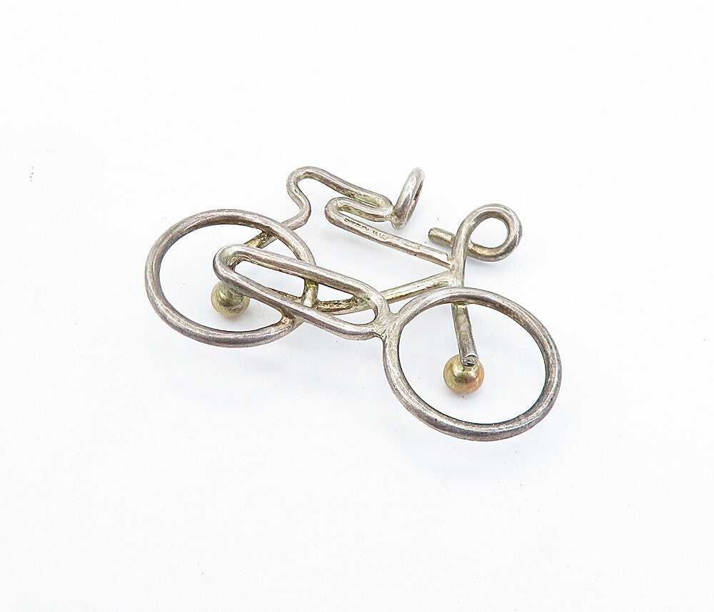 925 Silver & 14K GOLD  Vintage Two Tone Modernist Bicycle Pendant  PT5273