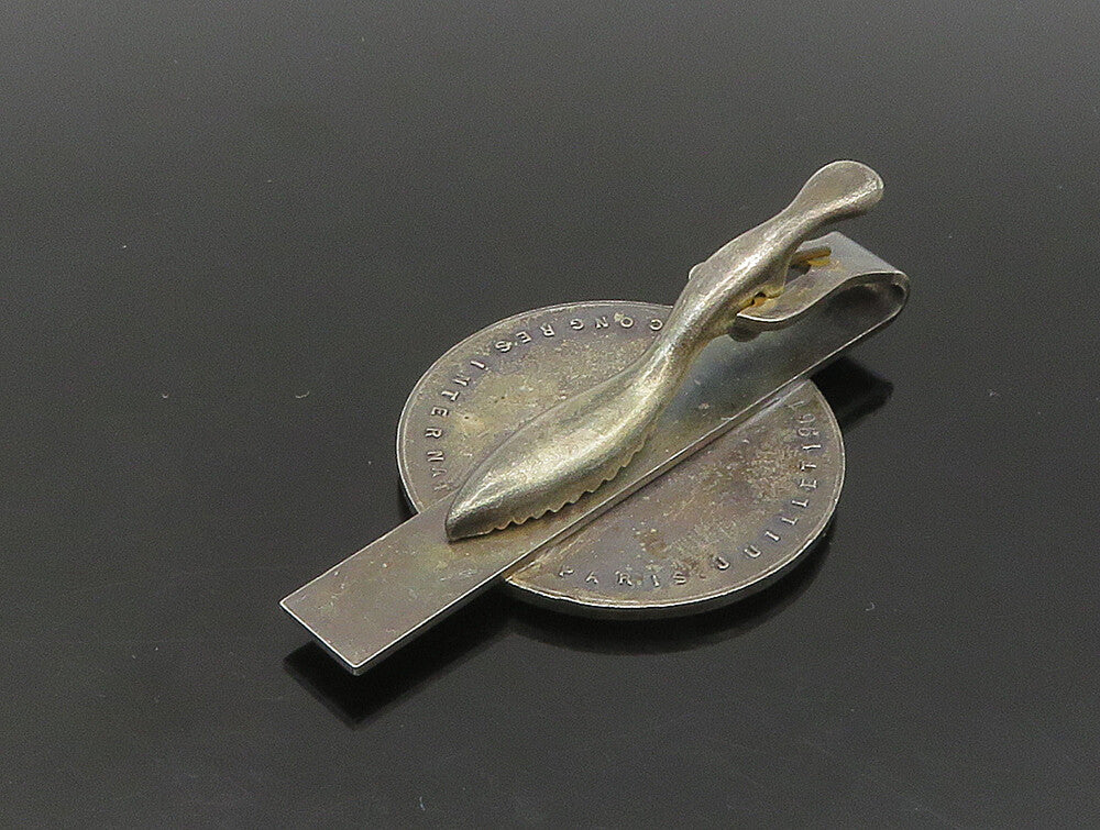 925 Sterling Silver  Vintage Antique ORL Animal Symbols Tie Clip  TR3256