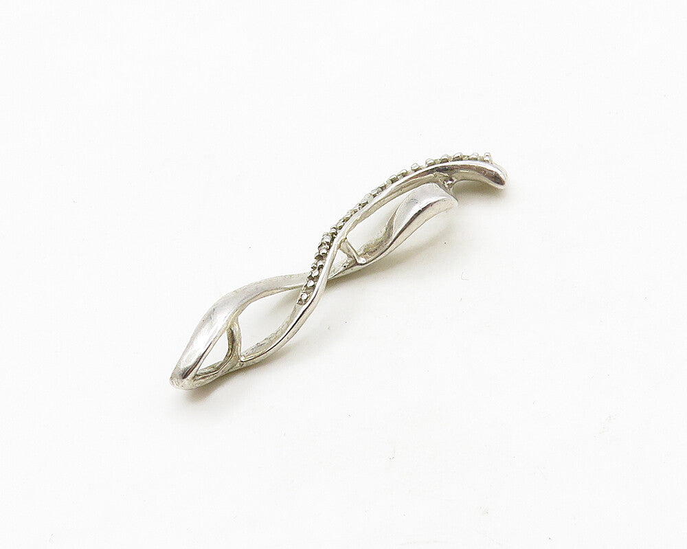 925 Sterling Silver  Vintage Genuine Diamonds Swirl Ribbon Pendant  PT15555