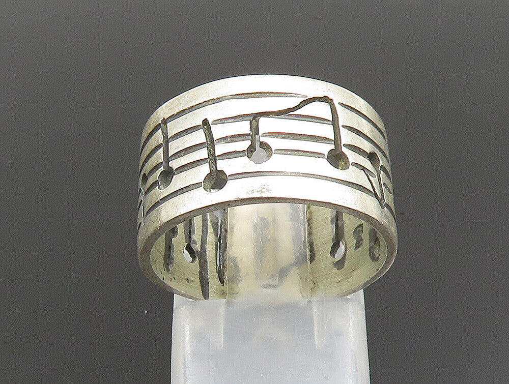 925 Sterling Silver  Vintage Open Musical Notes Band Ring Sz 7  RG24629