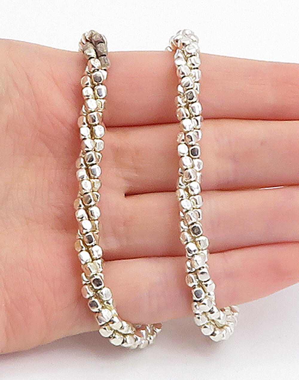 925 Sterling Silver Shiny Petite Beaded Multi Strand Chain Necklace NE1104