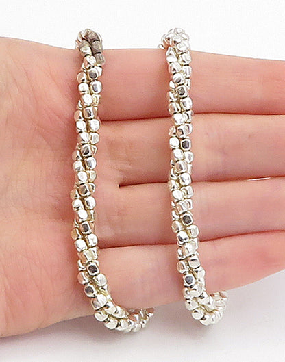925 Sterling Silver Shiny Petite Beaded Multi Strand Chain Necklace NE1104