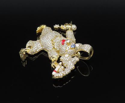 925 Silver  Vintage Gold Plated Sparkly Topaz & Enamel Figure Pendant  PT21463