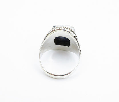 925 Sterling Silver  Sapphire Shiny Rope Twist Cocktail Ring Sz 8  RG7895