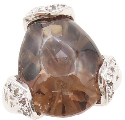925 Sterling Silver Vintage Ring Cabochon Drop Shape Smoky Quartz  Sz 6  RG30278