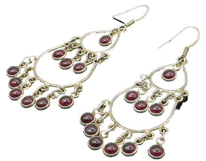 925 Sterling Silver  Vintage Cabochon Cut Garnet Chandelier Earrings  EG11138