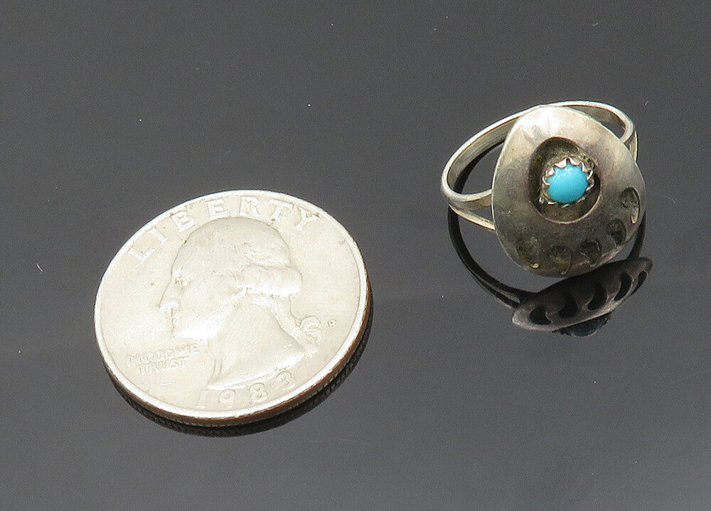 NAVAJO 925 Sterling Silver Vintage Turquoise Claw Print Band Ring Sz 5  RG20259