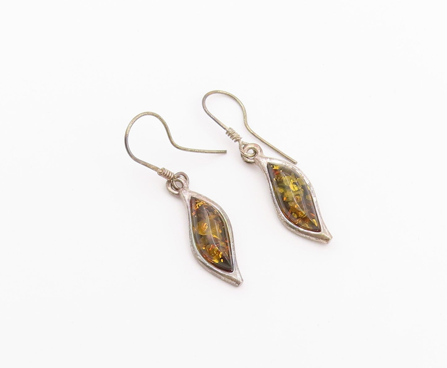 925 Sterling Silver Vintage Earrings Modernist Baltic Amber Dangles  EG14430