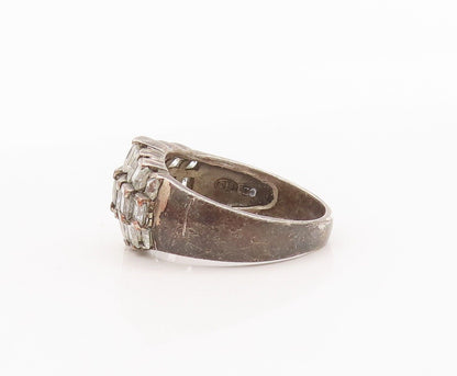925 Sterling Silver Vintage Ring Square Cut CZ Beaded Bands  Sz 8.5  RG28468