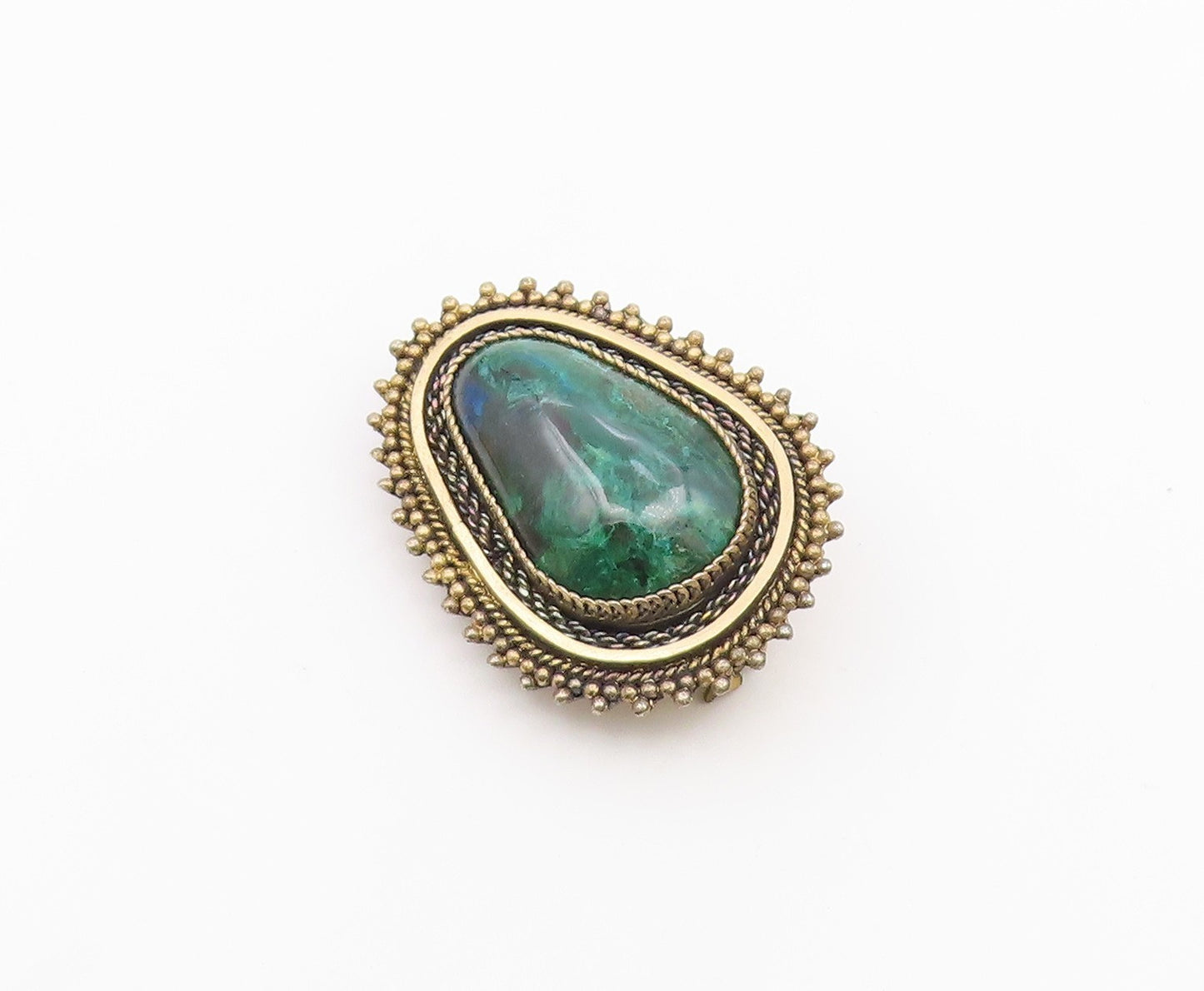ISRAEL 925 Sterling Silver  Vintage Eilat Stone Twist Border Brooch Pin BP4457