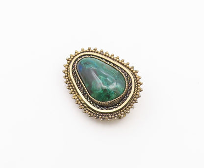 ISRAEL 925 Sterling Silver  Vintage Eilat Stone Twist Border Brooch Pin BP4457