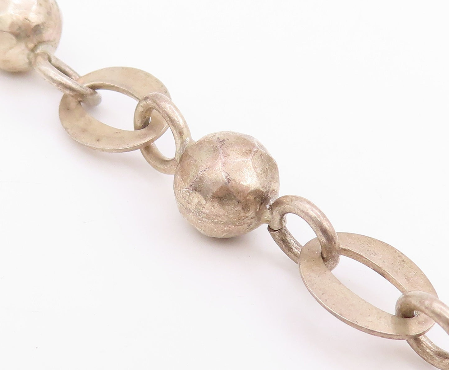 925 Sterling Silver Vintage Necklace MEXICO Classic Oval Link & Beads  NE4753