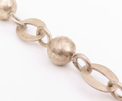 925 Sterling Silver Vintage Necklace MEXICO Classic Oval Link & Beads  NE4753