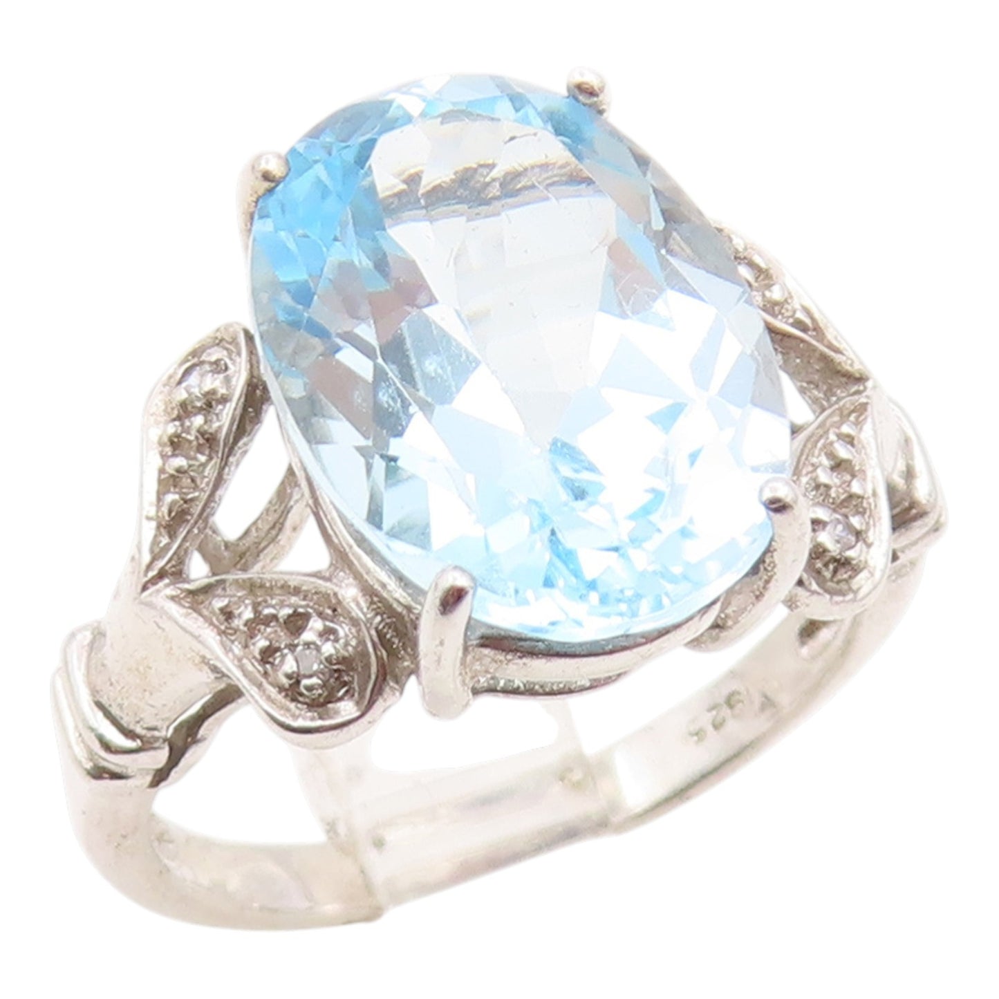 925 Sterling Silver Vintage Ring Real Diamonds & Blue Topaz Band  Sz 7  RG36242